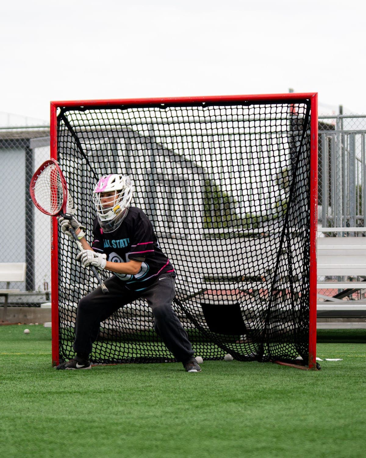 Goalie working on positioning during Crease Coach training